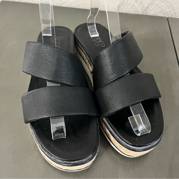 Franco Sarto Titan Black Leather Slip On Platform Slide Sandals Espadrilles 9 - Picture 2 of 7